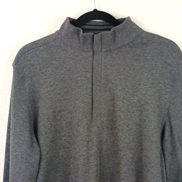 Boss Men's quarter zip mock neck long-sleeve gray/navy strips knit sweater sz L - Picture 2 of 9